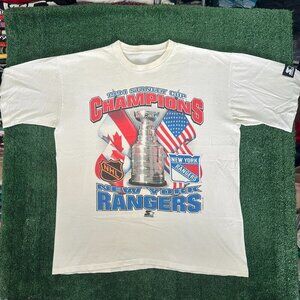 Vintage 90s New York Rangers 1994 Stanley Cup T-Shirt White Starter NHL Hockey